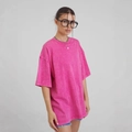T-shirt oversize in cotone lavato rosso rosa con spalle scese e scollo rotondo - S / Rosa Rosso Lavato