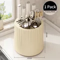 Portacoltelli rotante da cucina bianco crema con divisori e diametro di 185mm base - Portacoltelli Rotante (Grande Capacità) / Bianco Crema