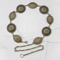 Detail of vintage bronze waist chain with engraved oval metal plates and lobster clasp - Antique Bronze