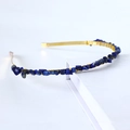 Handmade gold crystal crown headband featuring natural blue lapis lazuli stone chips - Single Row / Lapis Lazuli-Single Row