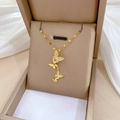 Detail of gold butterfly necklace with crystal inlay in a luxury jewelry display box - Gold Butterfly Micro-Inlay Pendant (H228)