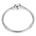 Silver snake chain bracelet with heart clasp for DIY bead charms jewelry design - Heart Silver