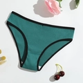 Detailed view of dark green ribbed cotton panties with black trim and elegant floral decor - Dark Green