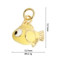 Detail of yellow enamel fish pendant showing 12.1mm height and 12.7mm width measurements - DZY-2955