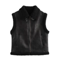 Dettaglio del gilet nero in finta pelle e montone con zip e ampi risvolti classici - S / Nero