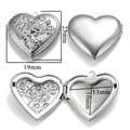 Silver heart locket pendant with embossed rose design and internal photo slots - A5-Rose Relief
