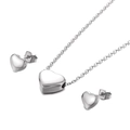 Sweet minimalist silver heart jewelry set with polished necklace and stud earrings - Steel Color (KS191042-HR)