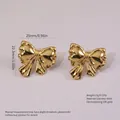 Polished 18K gold plated stainless steel bow earrings in a minimalist retro style - Stainless Steel 18K Plated Bow