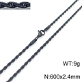 Black twisted rope chain necklace in titanium steel with lobster clasp and 600x2.4mm size - 2.4mm 60cm (KN228818-Z)