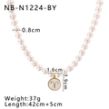Collier signe Bélier en perles de nacre et acier inoxydable plaqué or 18k - Bélier (NB-N1224-BY)