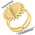 Detailed view of adjustable sunflower ring dimensions with golden finish on steel - Sunflower Radiating
