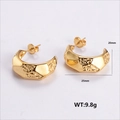 Golden chunky hoop earrings with 25mm irregular lava texture in 304 stainless steel - Lava Texture C-Hoops (AMLEH125)
