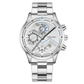 Reloj de negocios para hombre en acero inoxidable plateado con esfera blanca multifunción - Esfera Blanca Agujas Plateadas Caja Plateada