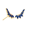Close-up of crescent wing earrings with blue marquise-cut stones and golden plating - Blue Zircon