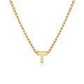 Polished gold plated letter T pendant necklace with elegant stainless steel rope chain - Letter T
