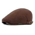 Knitted cotton flat cap in dark brown with adjustable bronze metal buckle - Adjustable / Coffee
