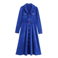 Französisches königsblaues Chenille-Maxikleid mit Reverskragen und Gürtel - XS / Blau