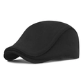 Classic black wool winter flat cap with ear protection and vintage British style - Adjustable / Black