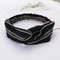 Elastic black fabric headband with yellow and white stripes featuring a twisted knot design - Style 99 Black/Yellow Stripes