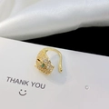 Gold-plated leopard head ear cuff with sparkling crystals and green gemstone eyes - 30039-Gold Leopard Head Full Drill Gem Eye Single