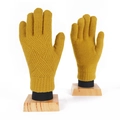 Winter thermal knit gloves in yellow with thick fleece lining and touch screen finger tips - One Size / Yellow