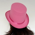 Pink top hat with matching ribbon for parties shown from a back-wearing perspective - Pink / Size Xs - Hat Circumference 52cm - Hat Height 11cm