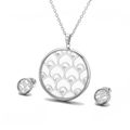 Silver stainless steel jewelry set with hollow round glass pendants and small crystals - Fish Scale Wave Style (KS112592-KC)