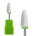Bullet shape white ceramic nail drill bit with green base and metal shank for manicures - HF-39 Ceramic Nail Drill Bit