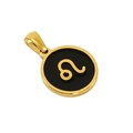 French style 18K gold plated Leo constellation necklace with black enamel disc - Leo - Single Pendant