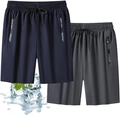 Men's quick-dry sports shorts in navy blue and dark grey with icy breathable fabric - M / Blue And Grey