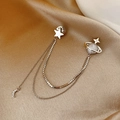 Detail of silver alloy star and Saturn brooch with dangling crescent moon on gold silk - 434# Silver Planet