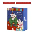 Blue Christmas gift bag with polar bear and rabbit illustration, medium size 28x22x12cm - Style E-Blue Bear & Rabbit