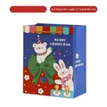 Blue Christmas gift bag with polar bear and rabbit illustration, medium size 28x22x12cm - Style E-Blue Bear & Rabbit