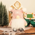 Luminous pink knitted Christmas gnome decoration with snowflake hat and silver boots - Pink