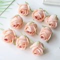 Set of nine light pink artificial silk rose heads for DIY floral craft decorations - Champagne