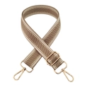 Detail of khaki beige woven shoulder strap with herringbone pattern and gold metal hardware - Khaki