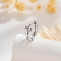 Silver huggie hoop earring with inlaid cubic zirconia crystals on white stand - Silver T-Shape Buckle (Single)