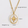 Detail van gouden sterrenketting met afmetingen 40+5cm en 1,8x1,4cm ovale hanger - 2090-Kompas Ronde Plaat