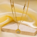 Detail of 18K gold double layer necklace with evil eye pendant and zircon on silk fabric - QYH1140 Rhinestone Evil Eye Necklace (Gold)