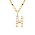 Gold stainless steel necklace featuring a letter H pendant set with elegant white pearls - Letter H - Gold