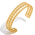 Bracciale a tre strati in acciaio inossidabile placcato oro 18 carati con piccoli dischi - Triplo Strato Rotondo / Oro