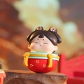 Cute Siamese cat blind box figure in a traditional red and green ancient style drum base - Red Base Figurine