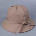 Eleganter Khaki Leinen Sonnenhut mit Schleife und Rundkopf für Damen im Sommer - M (56-58cm) / Hellbeige