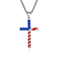 Polished stainless steel cross necklace featuring American flag pattern on white background - Enamel Filling / Silver