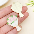 Pink and white enamel flower bouquet alloy charms with gold frame for DIY jewelry - 39x25mm Pink White Bouquet