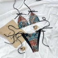 Mixed leopard and zebra print bikini set with side tie high cut bottoms in blue and orange - XS / Zebra Leopard