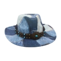 Cappello da cowboy in denim blu con fascia in pelle marrone e borchie turchesi - Taglia unica / Stile Denim Patchwork (M Denim Cintura a Fiori) / Azzurro