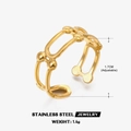 Anillo abierto de acero inoxidable bañado en oro de 18K con diseño de eslabones - Estilo de Cadena Hueca Geométrica / Abierto Ajustable / Dorado