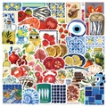 50 adesivi alimentari mediterranei impermeabili con graffiti di pomodori e crostacei - Pomodoro Mediterraneo (YCK064)