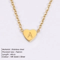 Gold stainless steel heart pendant necklace with engraved letter A and 14K gold finish - Letter A / Steel